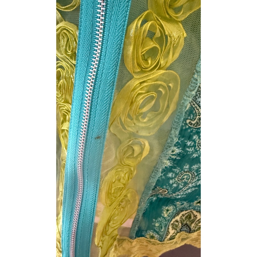 Jaipur Womens‎ Y2K Mesh Paisley Tie Dye Zip Up Hoodie Lace Rosette Turquoise L - Picture 3 of 9